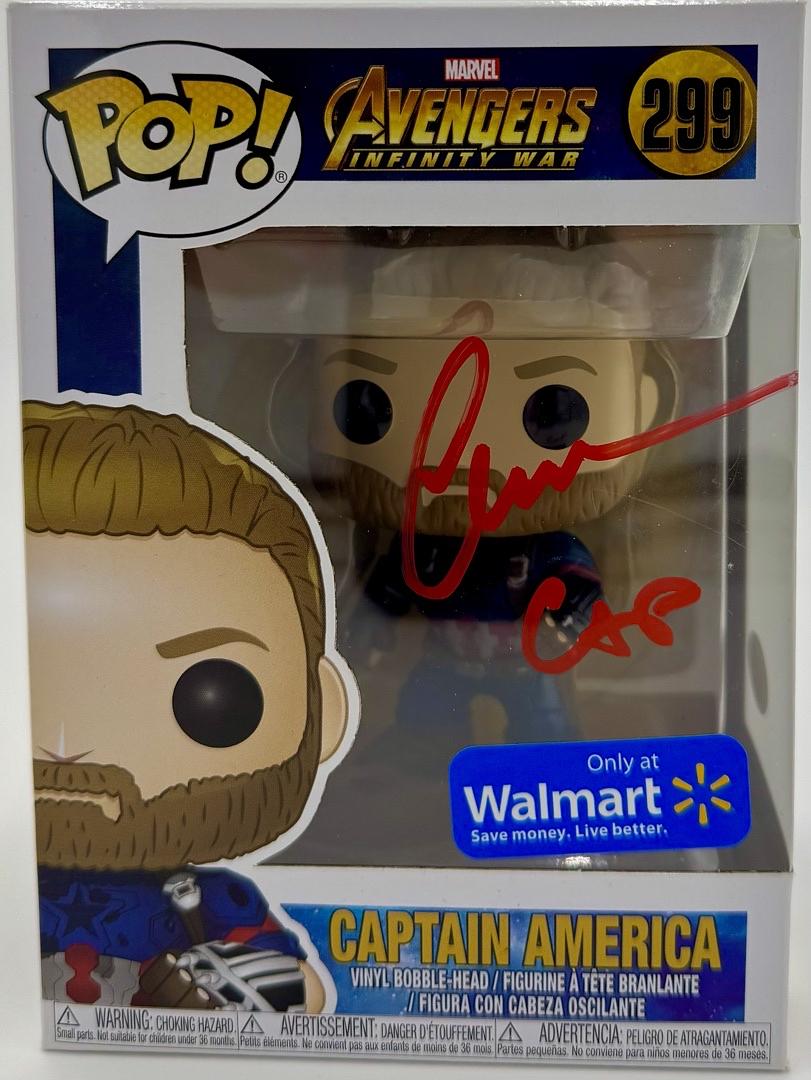Chris Evans Signed Funko Pop #299 "Captain America" Avengers Infinity War W/CAP inscription - JSA COA